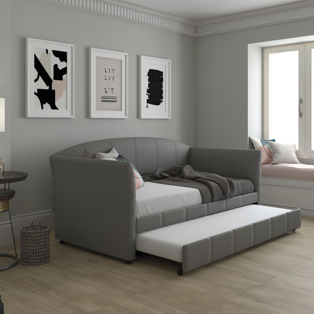 Upholstered Daybed with Faux Leather Upholstery -  Gray  -  Twin