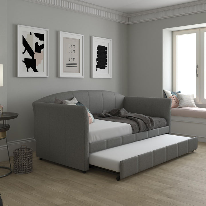 Upholstered Daybed with Faux Leather Upholstery -  Gray  -  Twin