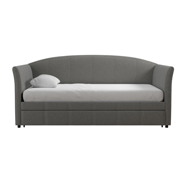Faux Leather Upholstered Daybed and Trundle -  Gray  -  Twin