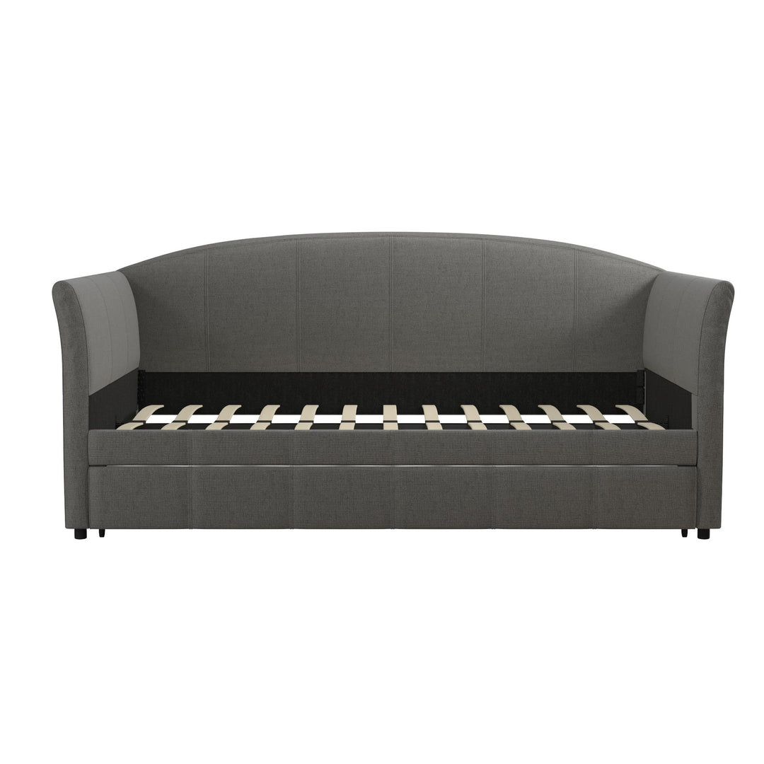 Halle Upholstered Daybed and Trundle Set with Faux Leather Upholstery  -  Gray  -  Twin