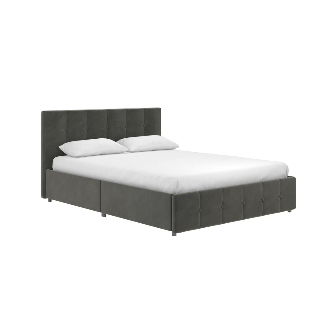 Rose Upholstered Bed with Button Tufted Detail and Storage Drawers - Grey Velvet - Full