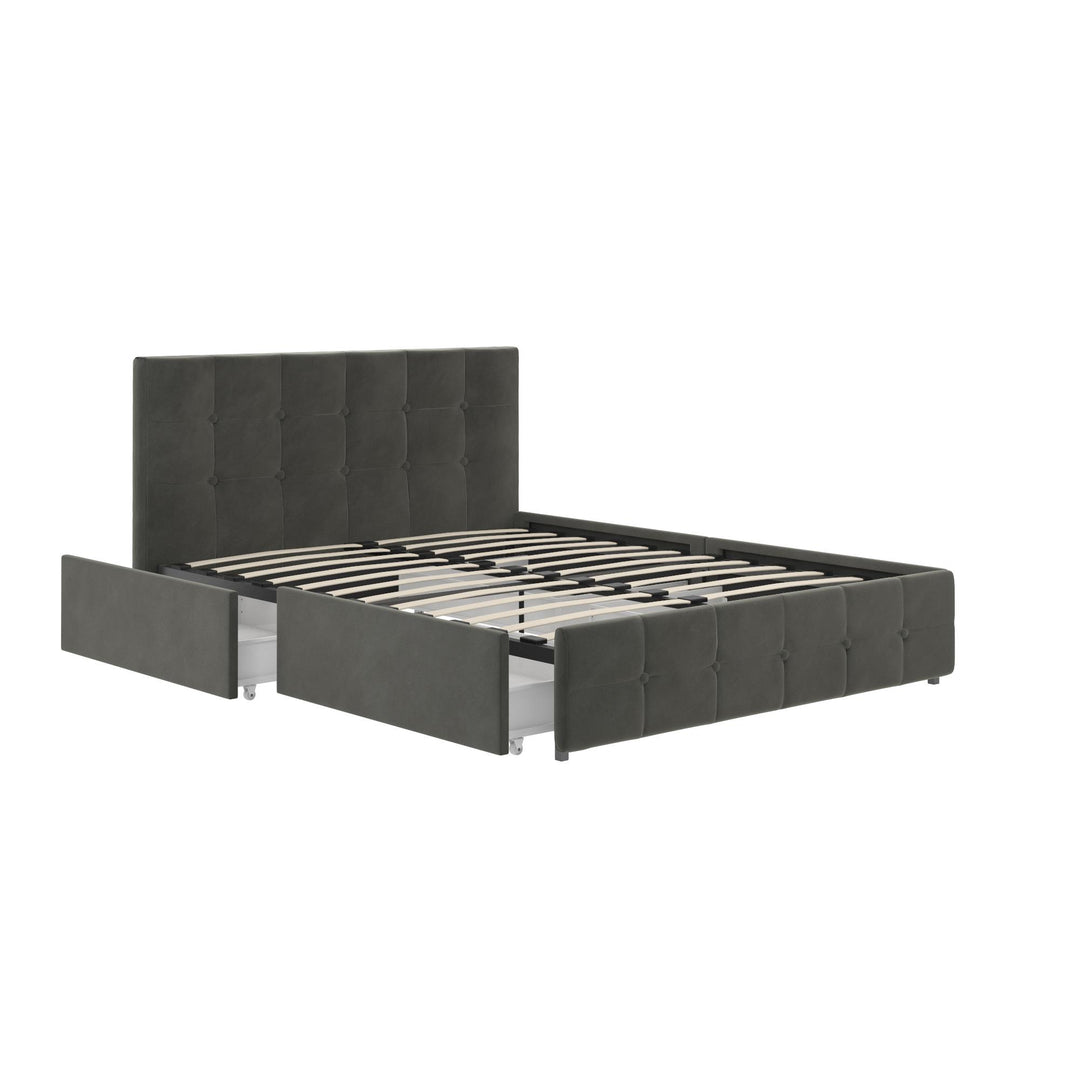 Rose Upholstered Bed with Button Tufted Detail and Storage Drawers - Grey Velvet - Full