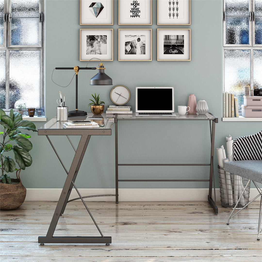 Stylish glass L-Shaped Desk for Home Office - Gray
