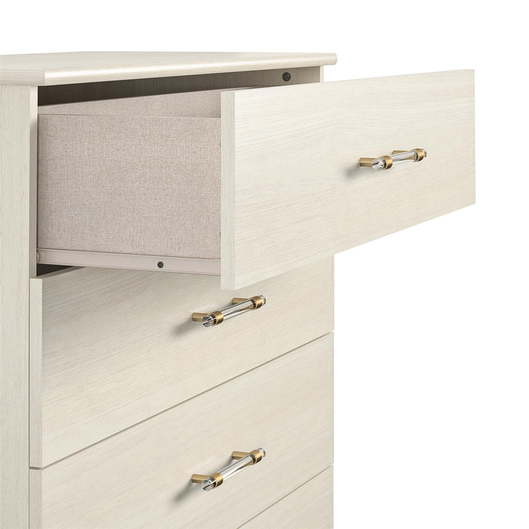Elegant 5 Drawer Dresser Acrylic Handles -  Ivory Oak