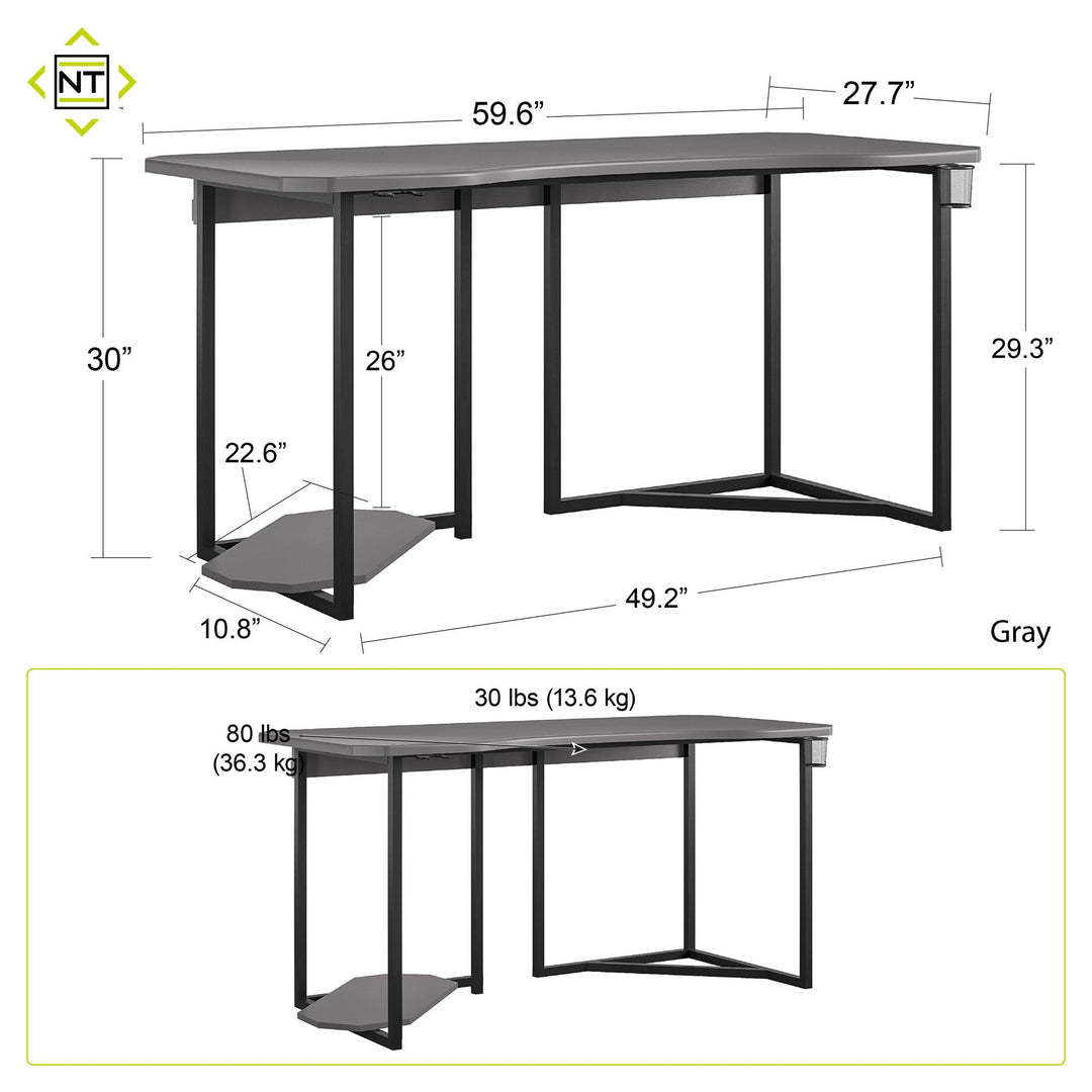 Quest Curved Desk for Gaming Workstation -  Gray