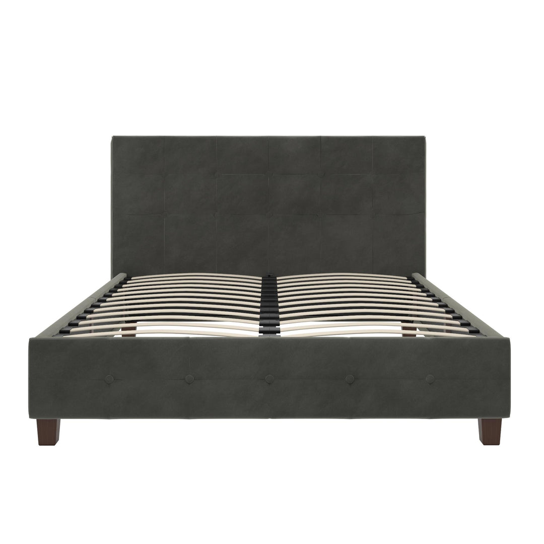 Rose Upholstered Bed with Button Tufted Detail - Grey Velvet - King