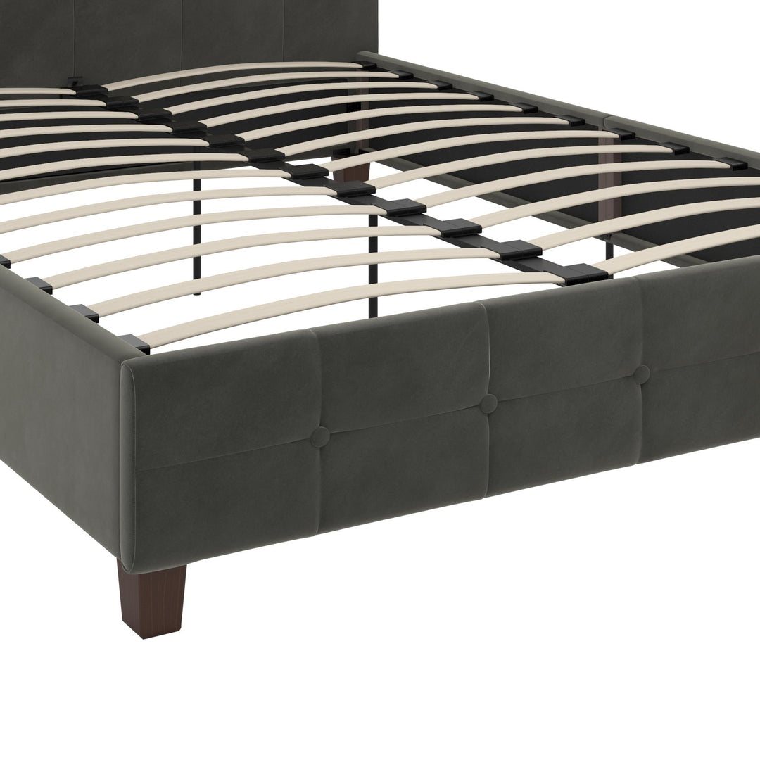 Rose Upholstered Bed with Button Tufted Detail - Grey Velvet - Full