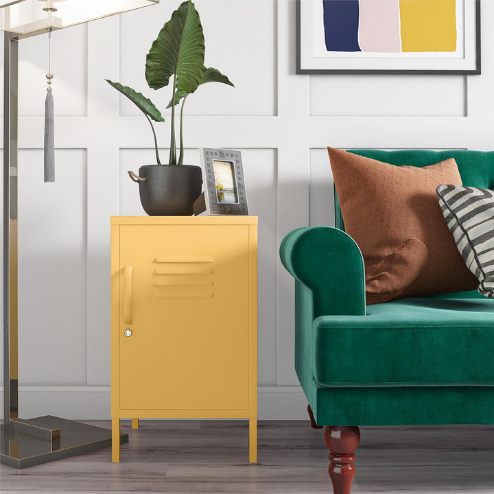 Functional end table with locker-style storage -  Yellow