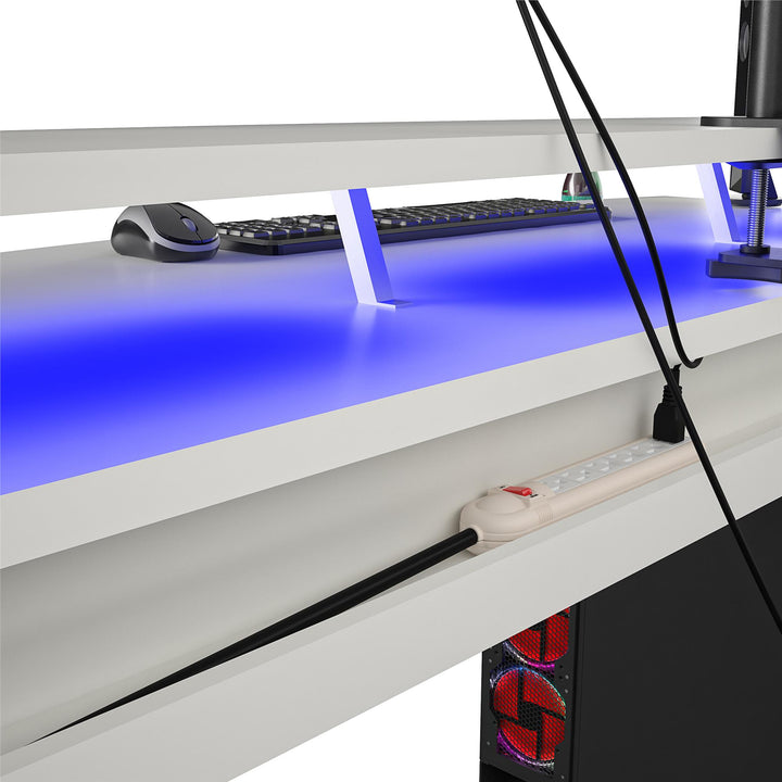 Xtreme Gaming Desk with Riser and LED Lights - White