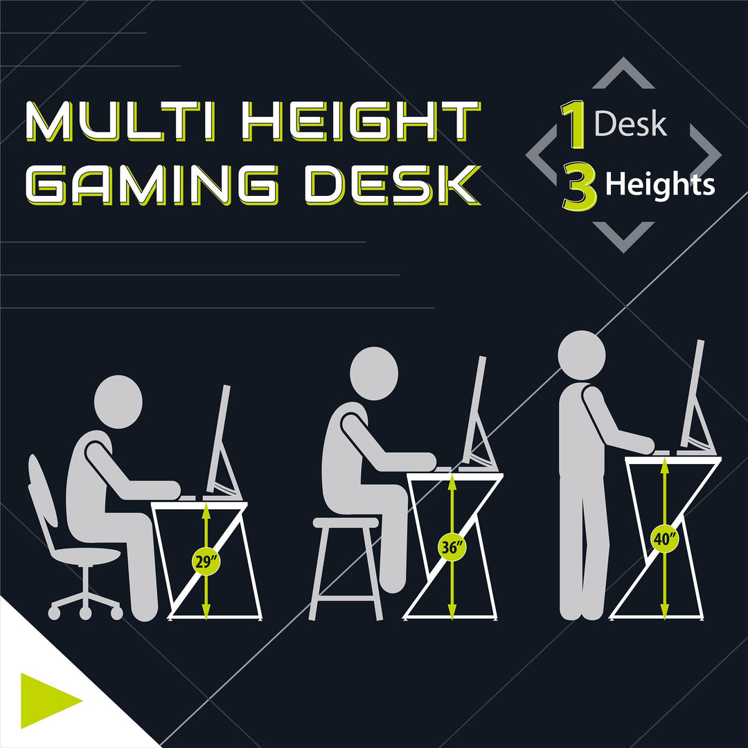 LED Lights Gaming Desk with Adjustable Height -  White