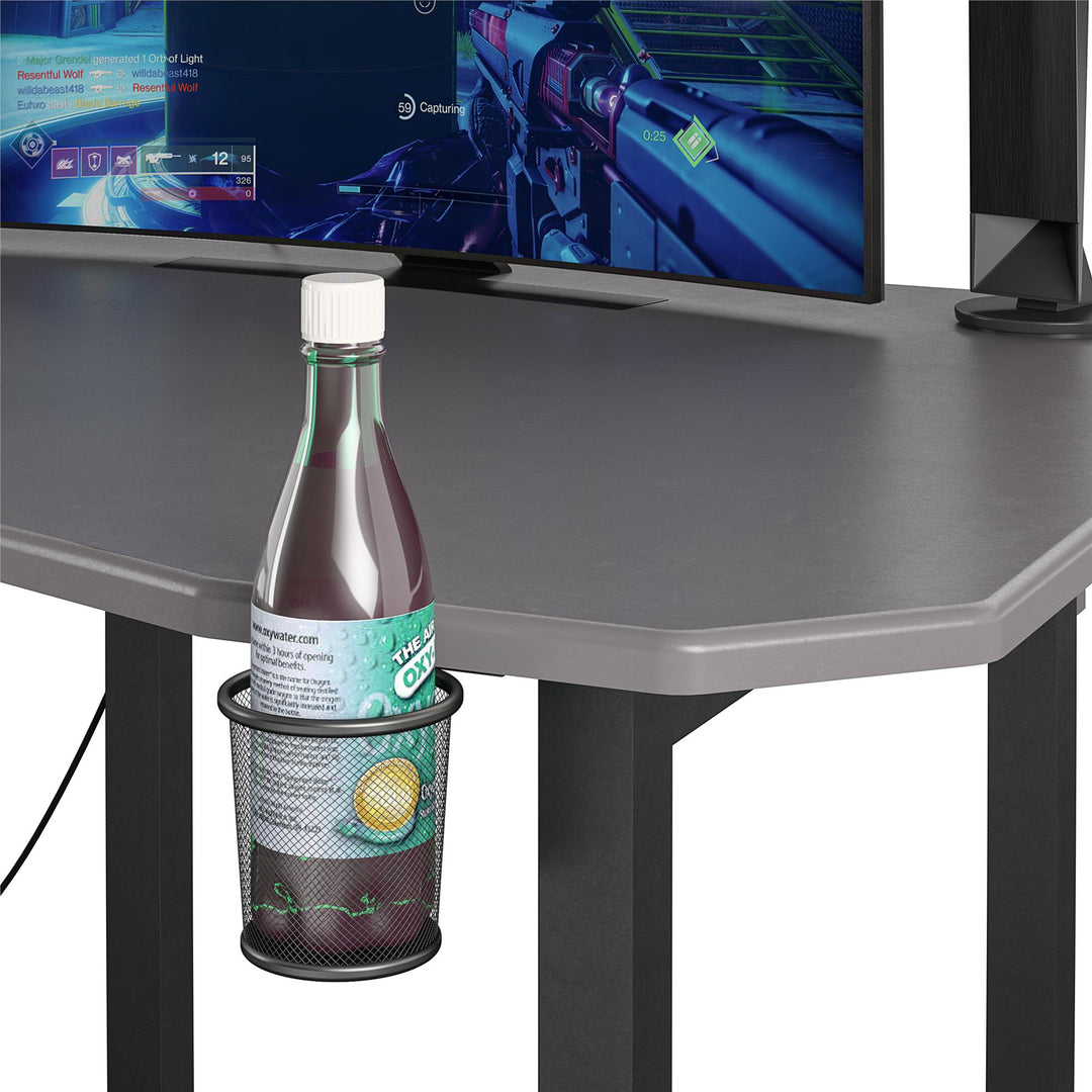 Curved Gaming Desk Workstation with CPU Stand -  Gray