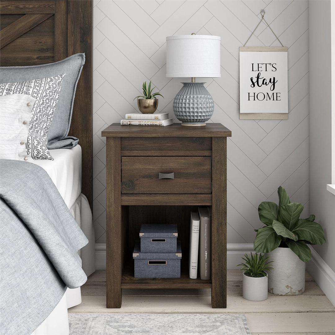 Rustic Nightstand with 1 Drawer -  Rustic
