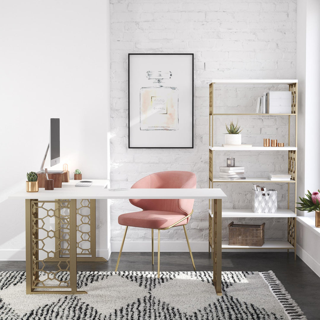 Desk with Gold Metal Base -  White