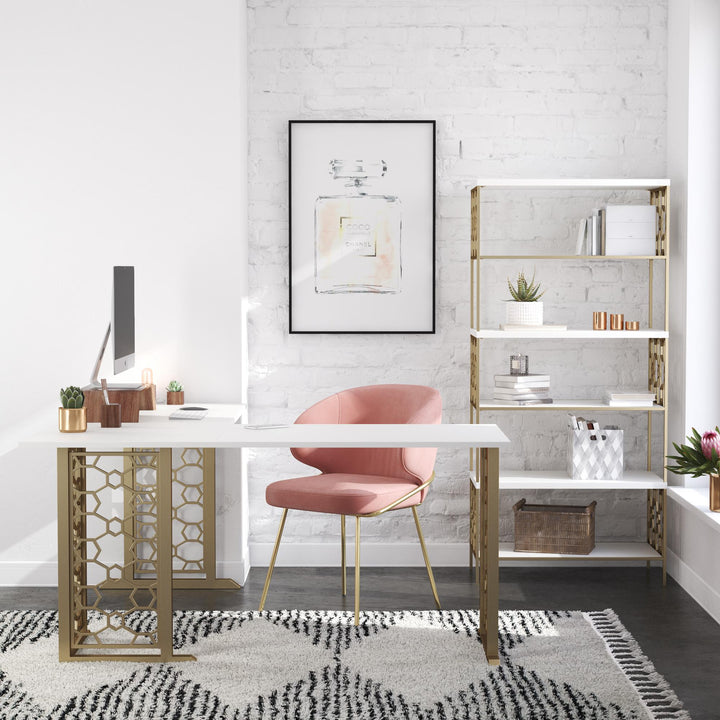 Desk with Gold Metal Base -  White