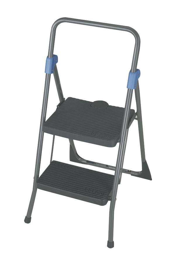 Sturdy Metal Frame 2-Step Folding Step Stool -  Grey/Grey/Blue