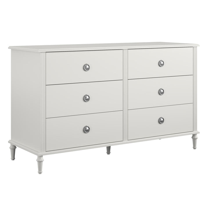 Rowan Valley Arden 6 Drawer Dresser with Silver Ring Drawer Pulls - White
