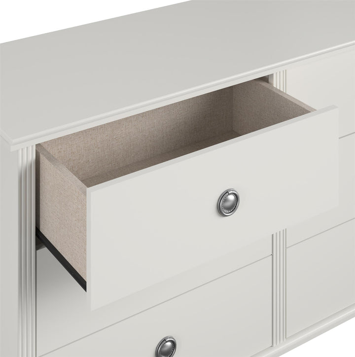 Rowan Valley Arden 6 Drawer Dresser with Silver Ring Drawer Pulls - White
