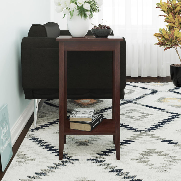 Tall Wood End Table with Lower Shelf -  Coffee