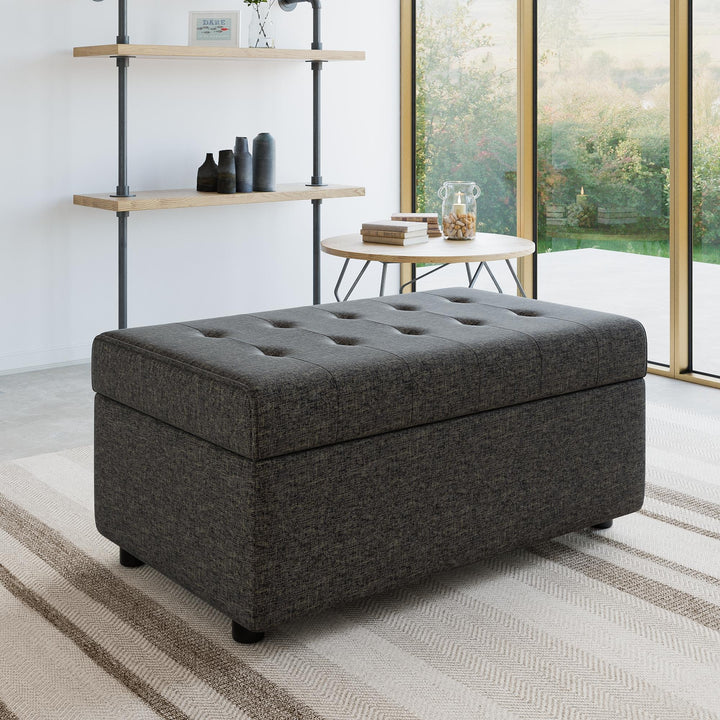 Tufted storage ottoman - Grey Linen