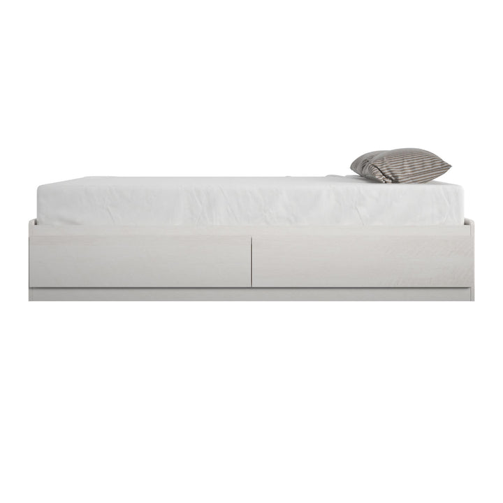 Platform Bed with 2 Large Storage Drawers and No Box Spring Required - Ivory Oak - Twin