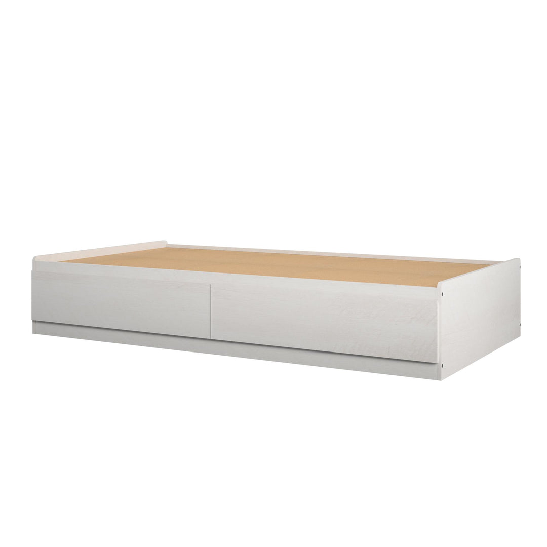 Platform Bed with 2 Large Storage Drawers and No Box Spring Required - Ivory Oak - Twin