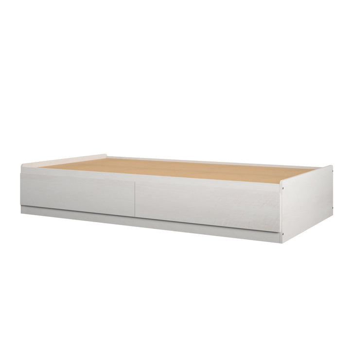 Platform Bed with 2 Large Storage Drawers and No Box Spring Required - Ivory Oak - Twin