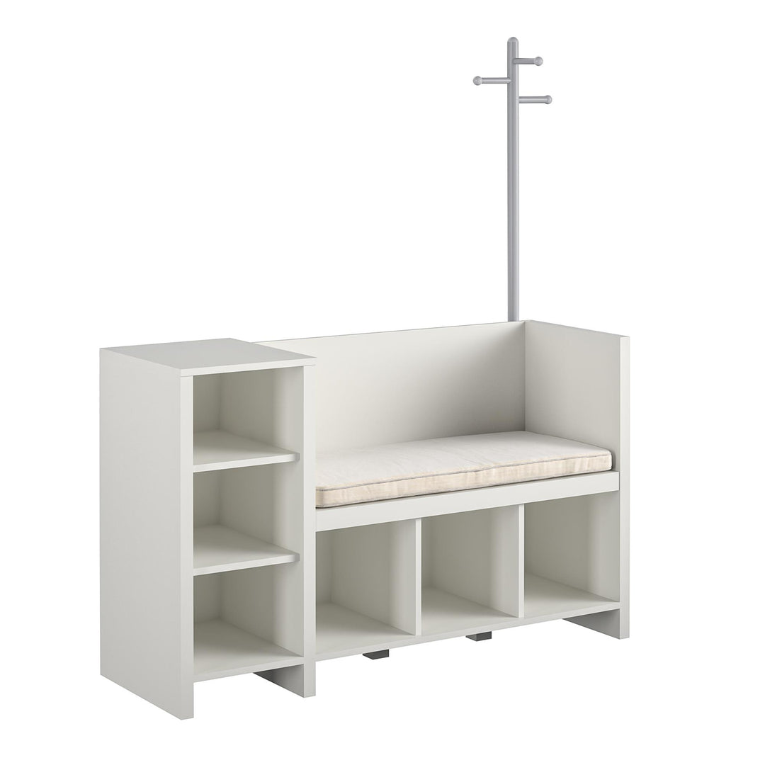 wooden storage bench with coat rack - White