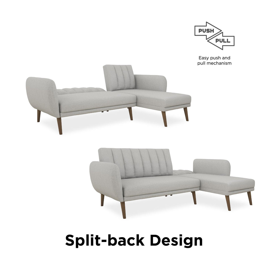 Modern and Organized Sectional Futon Sofa -  Light Gray