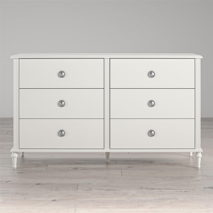 Rowan Valley Arden 6 Drawer Dresser with Silver Ring Drawer Pulls - White