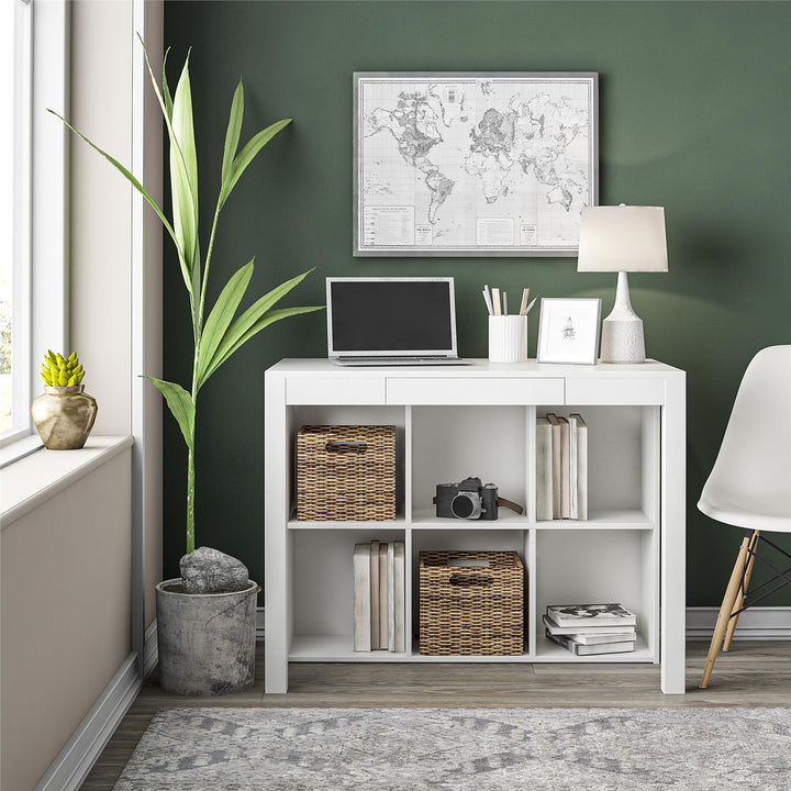 Parsons desk with compartmentalized storage -  White