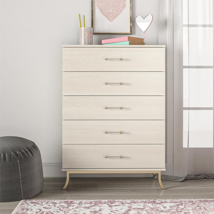 5 Drawer Dresser with Acrylic Handles -  Ivory Oak