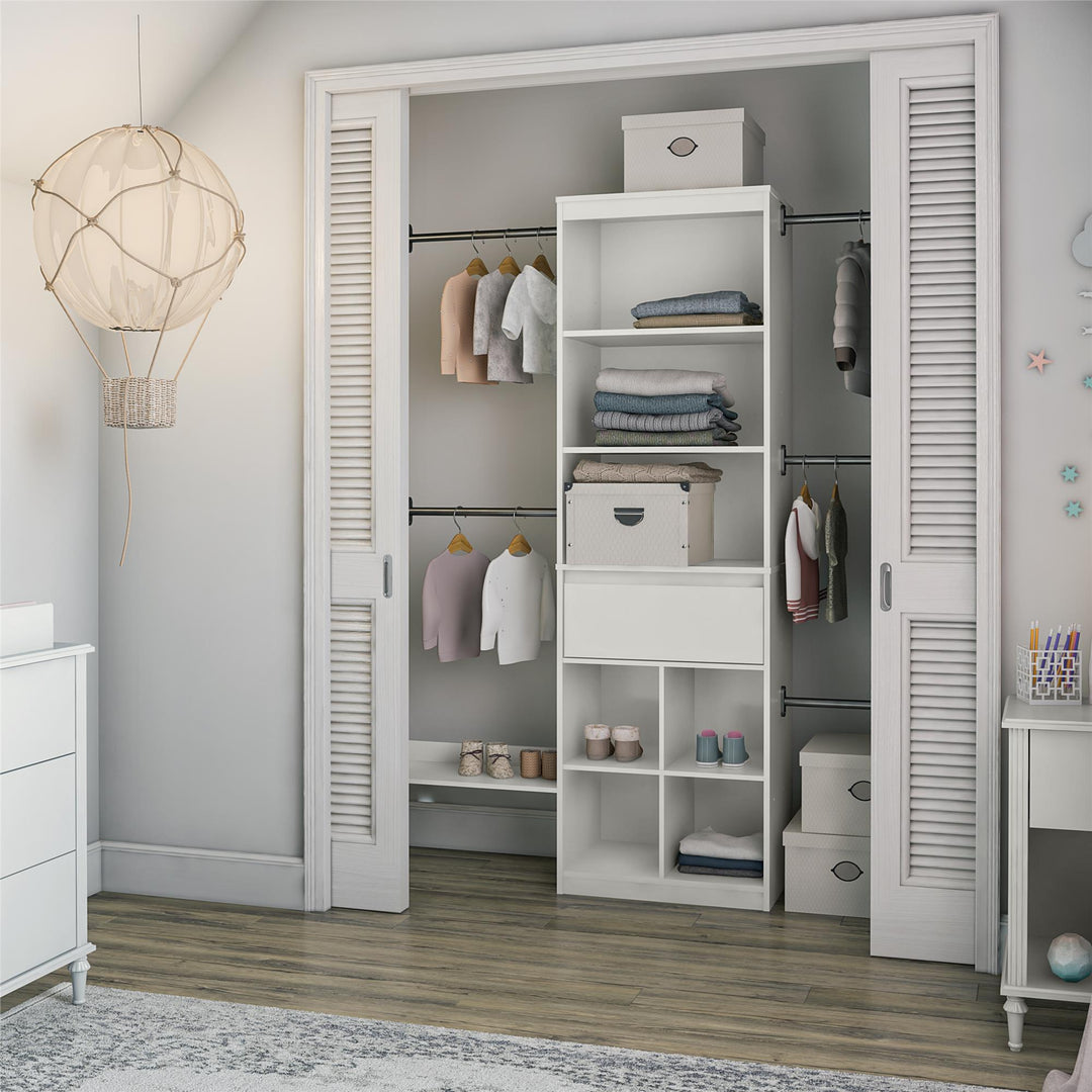 Grow with Me Adjustable Closet Organizer System with Adjustable Poles - White