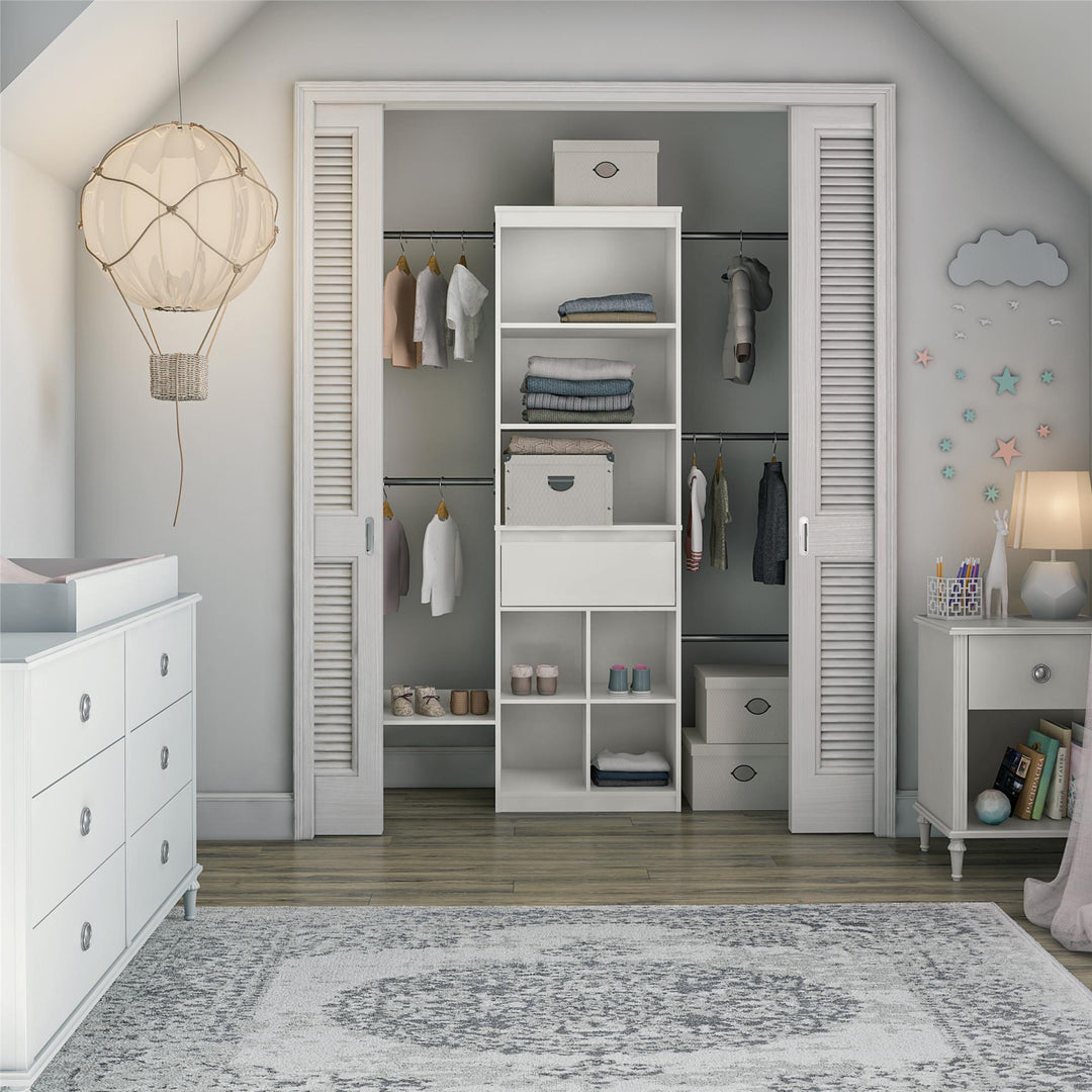 Adjustable kids closet organizer system -  White
