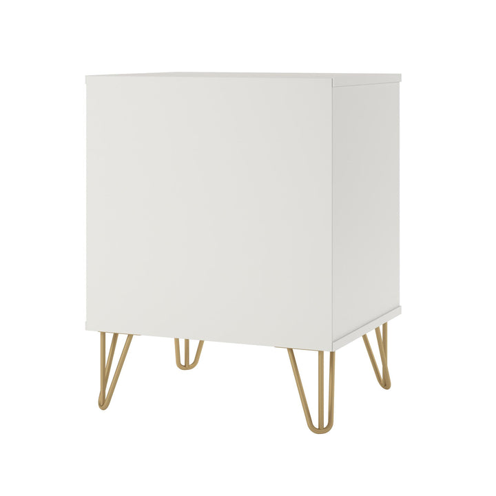 Finley Nightstand with 1 Drawer and Gold Hairpin Legs - White