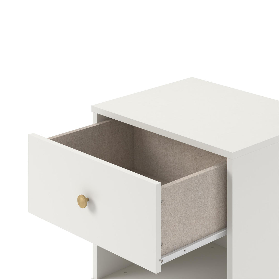 Finley Nightstand with 1 Drawer and Gold Hairpin Legs - White