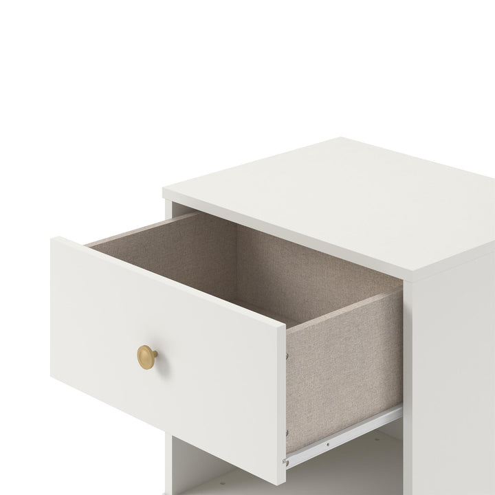 Finley Nightstand with 1 Drawer and Gold Hairpin Legs - White