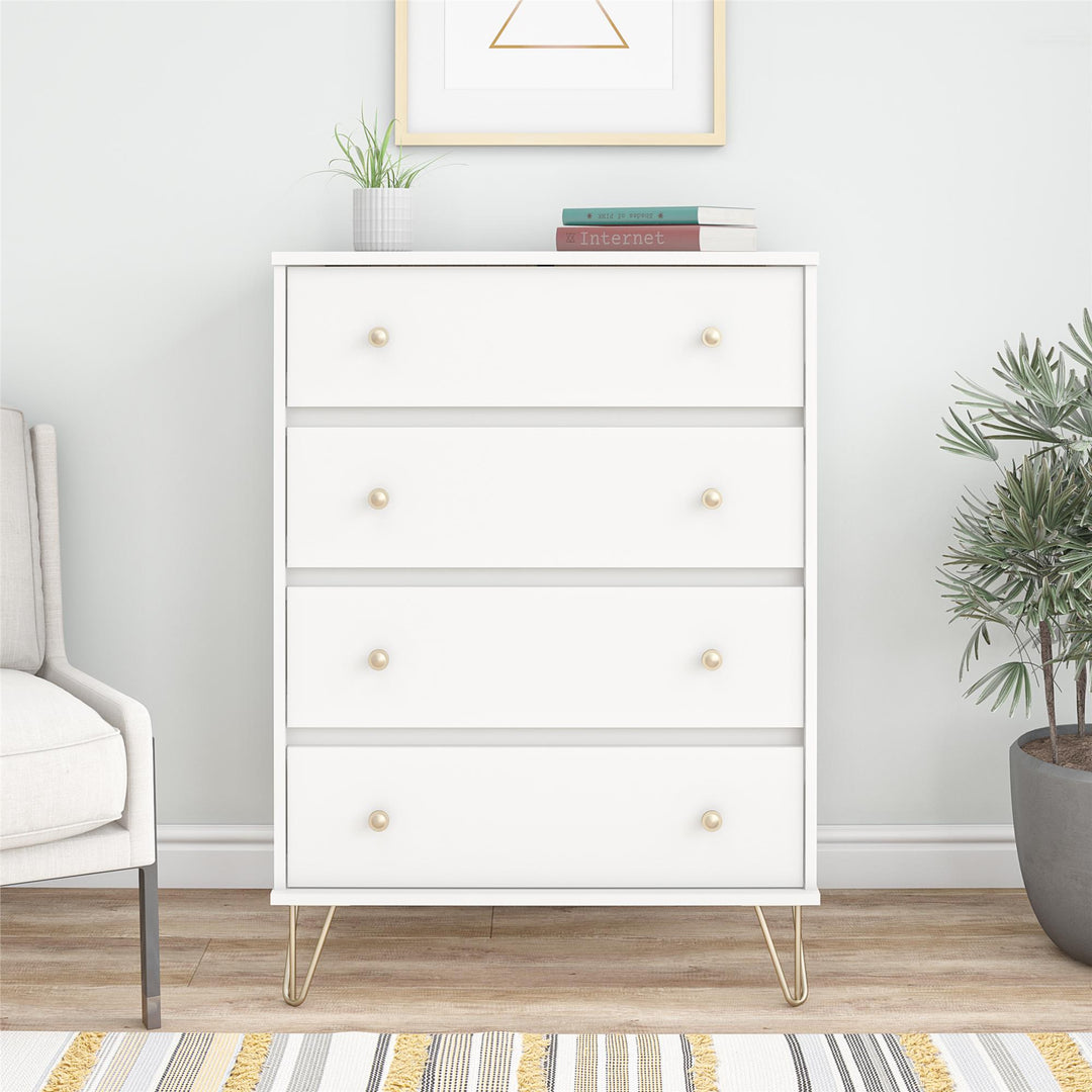 Modern 4 Drawer Bedroom Dresser -  White
