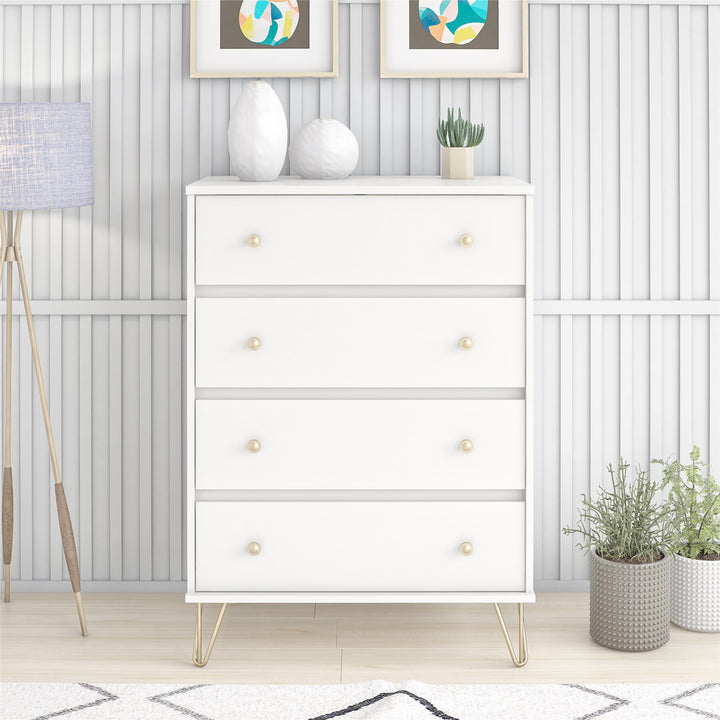 4 Drawer Dresser with Modern Design -  White