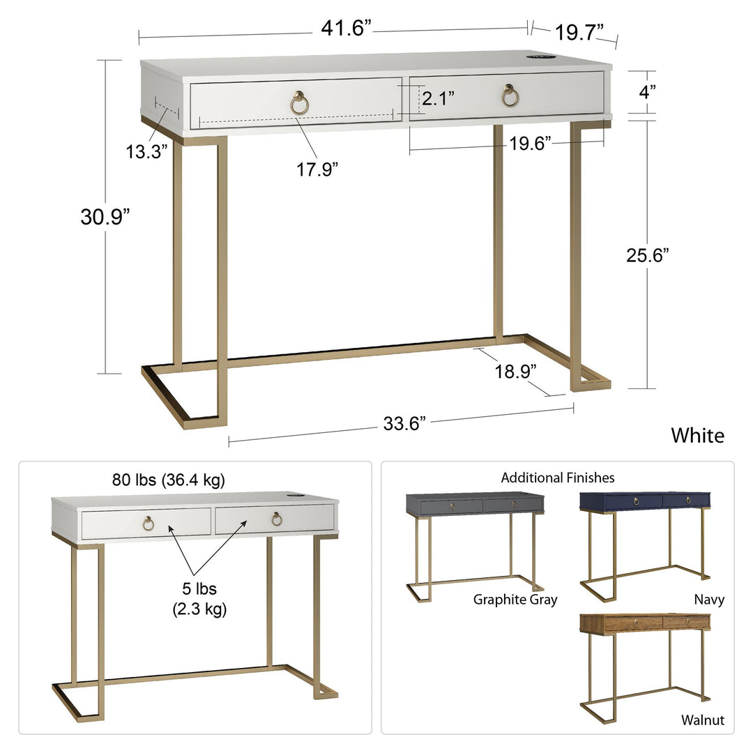 computer desk with drawers and wireless charging port - Graphite Grey