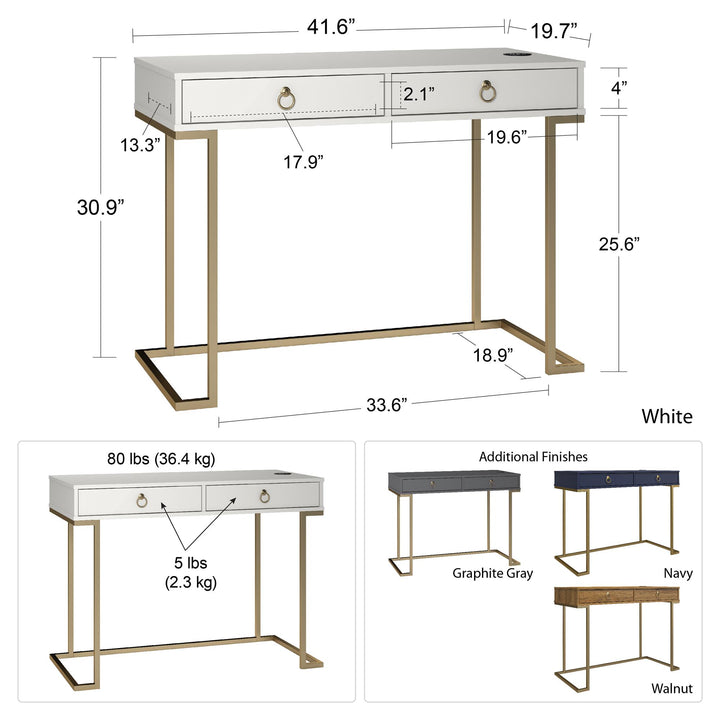 computer desk with drawers and wireless charging port - Graphite Grey