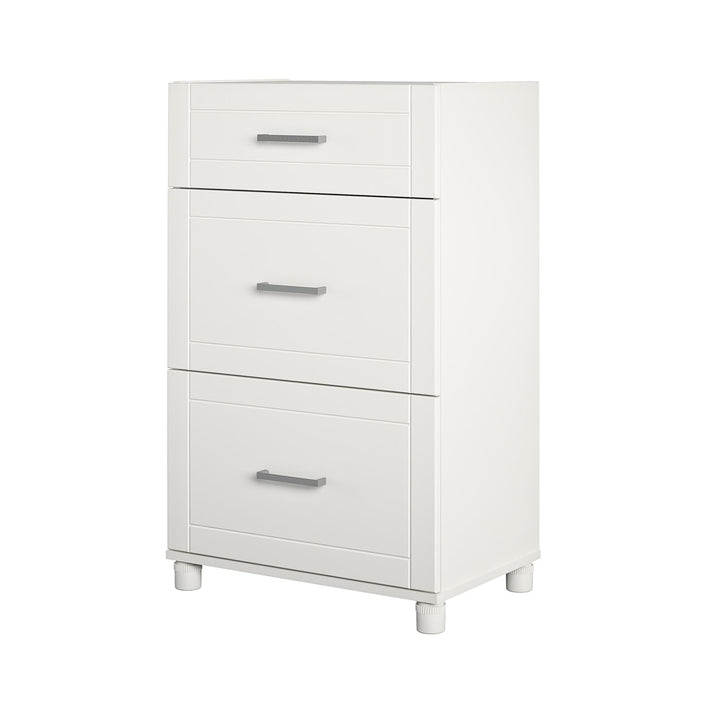 Three-drawer cabinet with leg levelers -  White