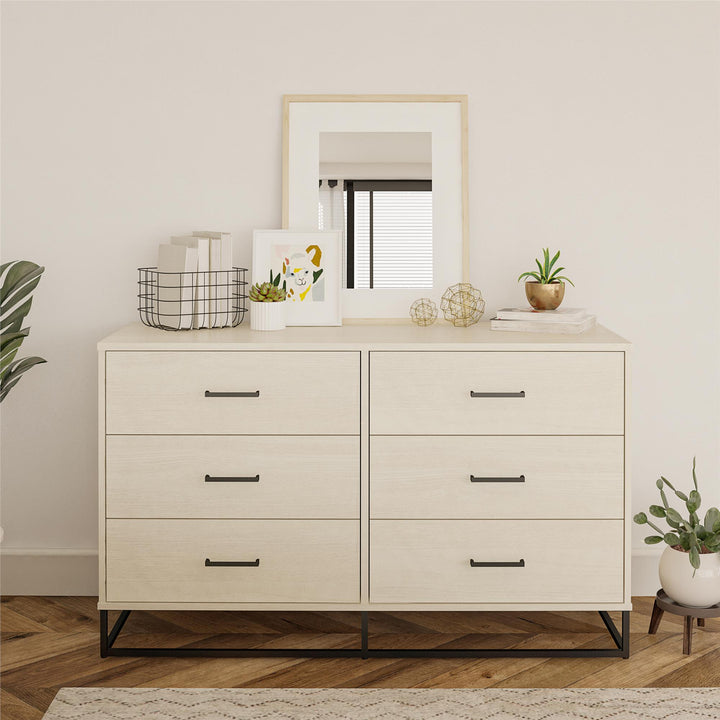 6 Drawer Dresser with Sleek Design -  Ivory Oak