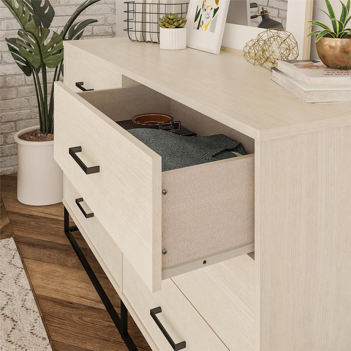 Modern 6 Drawer Dresser -  Ivory Oak