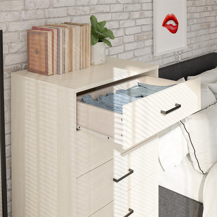 Modern 5 Drawer Dresser -  Ivory Oak