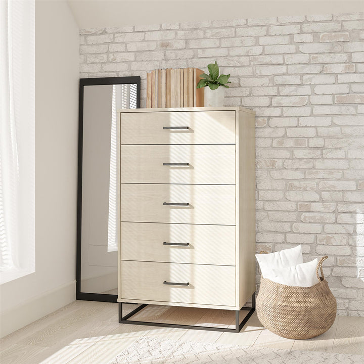 Kelly Contemporary 5 Drawer Dresser -  Ivory Oak