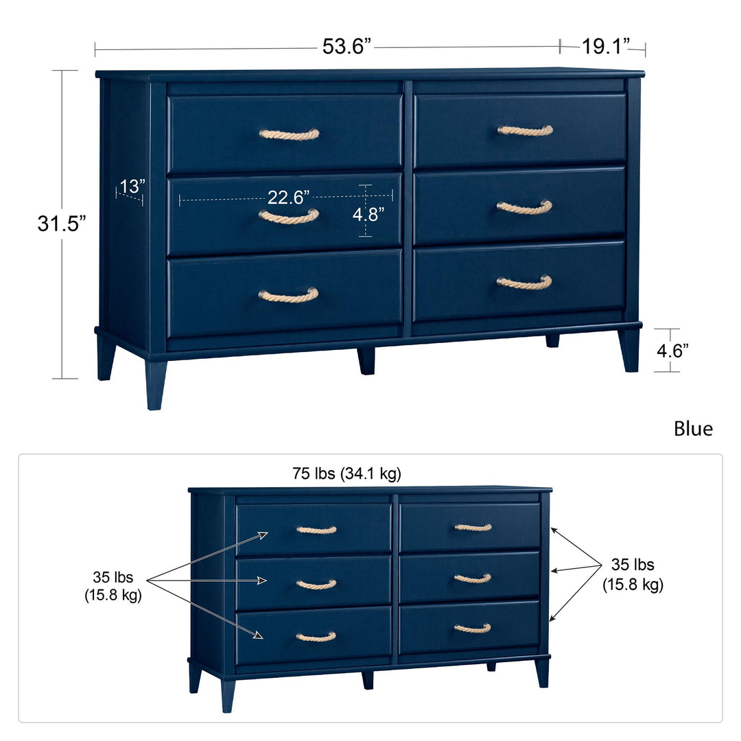 Sierra Ridge Mesa Kids' 6 Drawer Dresser with Rope Drawer Pulls - Blue