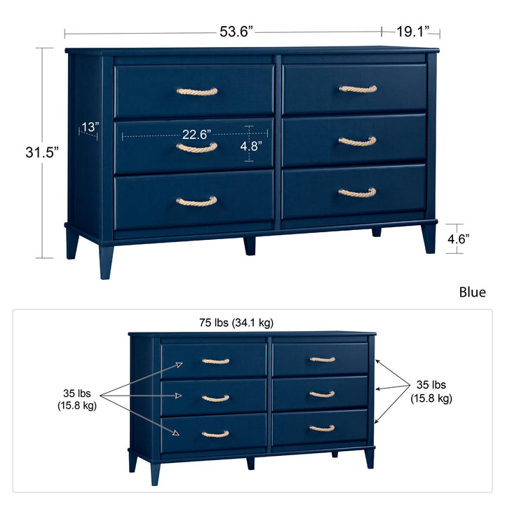 Sierra Ridge Mesa Kids' 6 Drawer Dresser with Rope Drawer Pulls - Blue