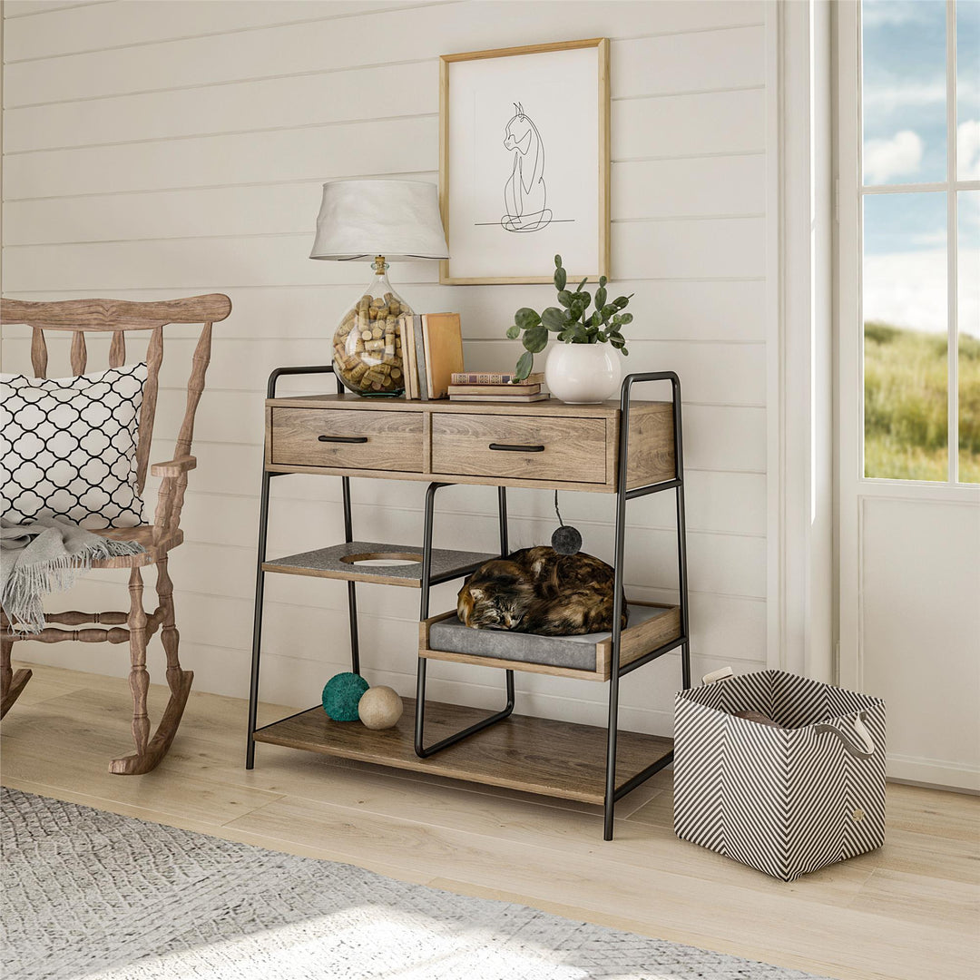 How to assemble O'Malley accent table with cat bed -  Rustic Oak