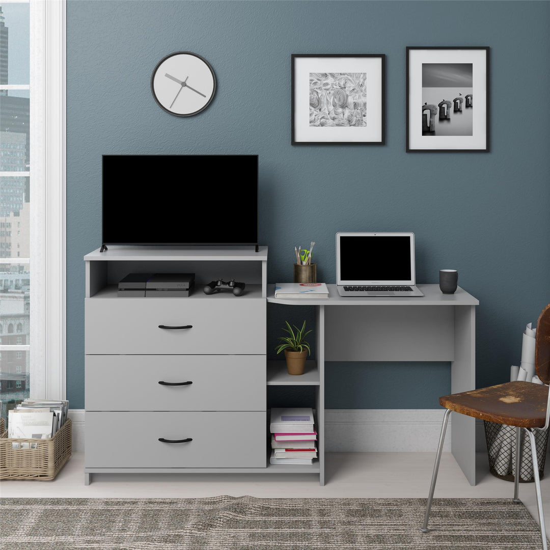 Media Dresser with Side Storage and Desk -  Dove Gray