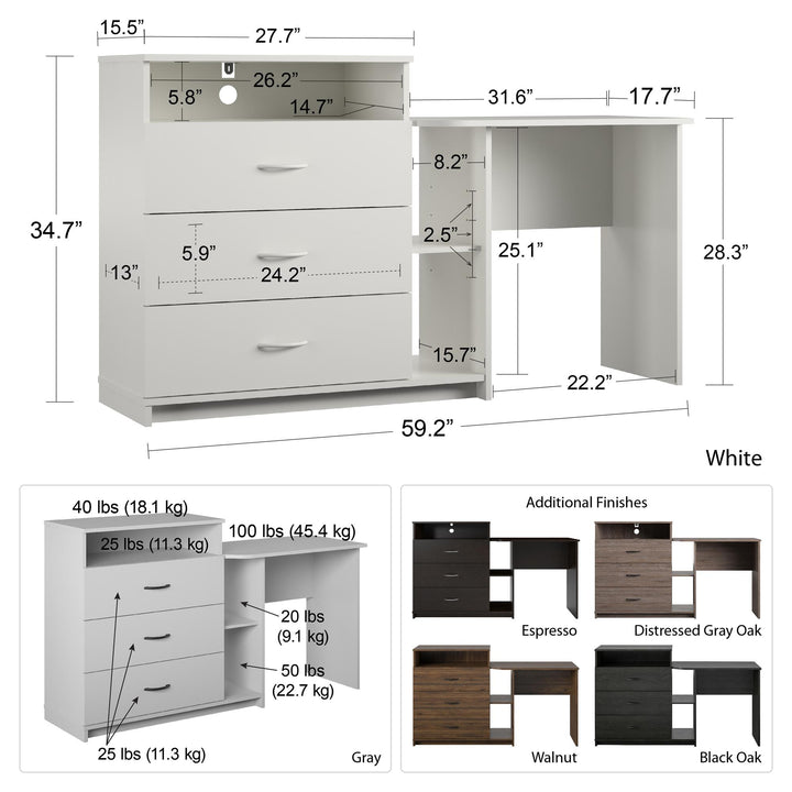 3 in 1 Media Dresser with Desk -  Espresso
